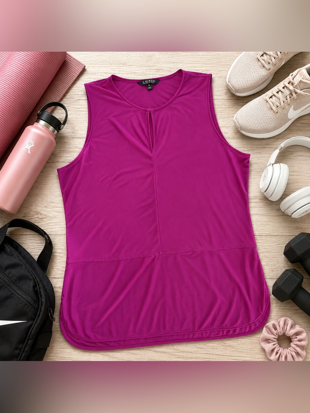 Lauren Ralph Lauren Womens Sleeveless Keyhole Blouse Top Pink Magenta Plus Sz 1X